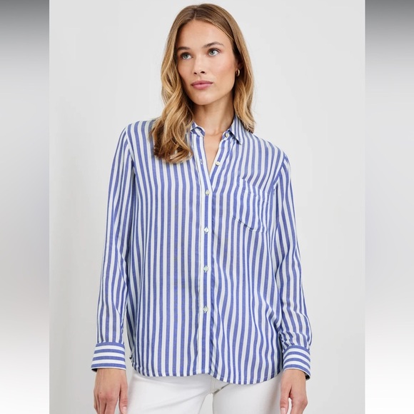 Philosophy Tops - Philosophy Blue White Wren Striped Buttoned Blouse Size Large